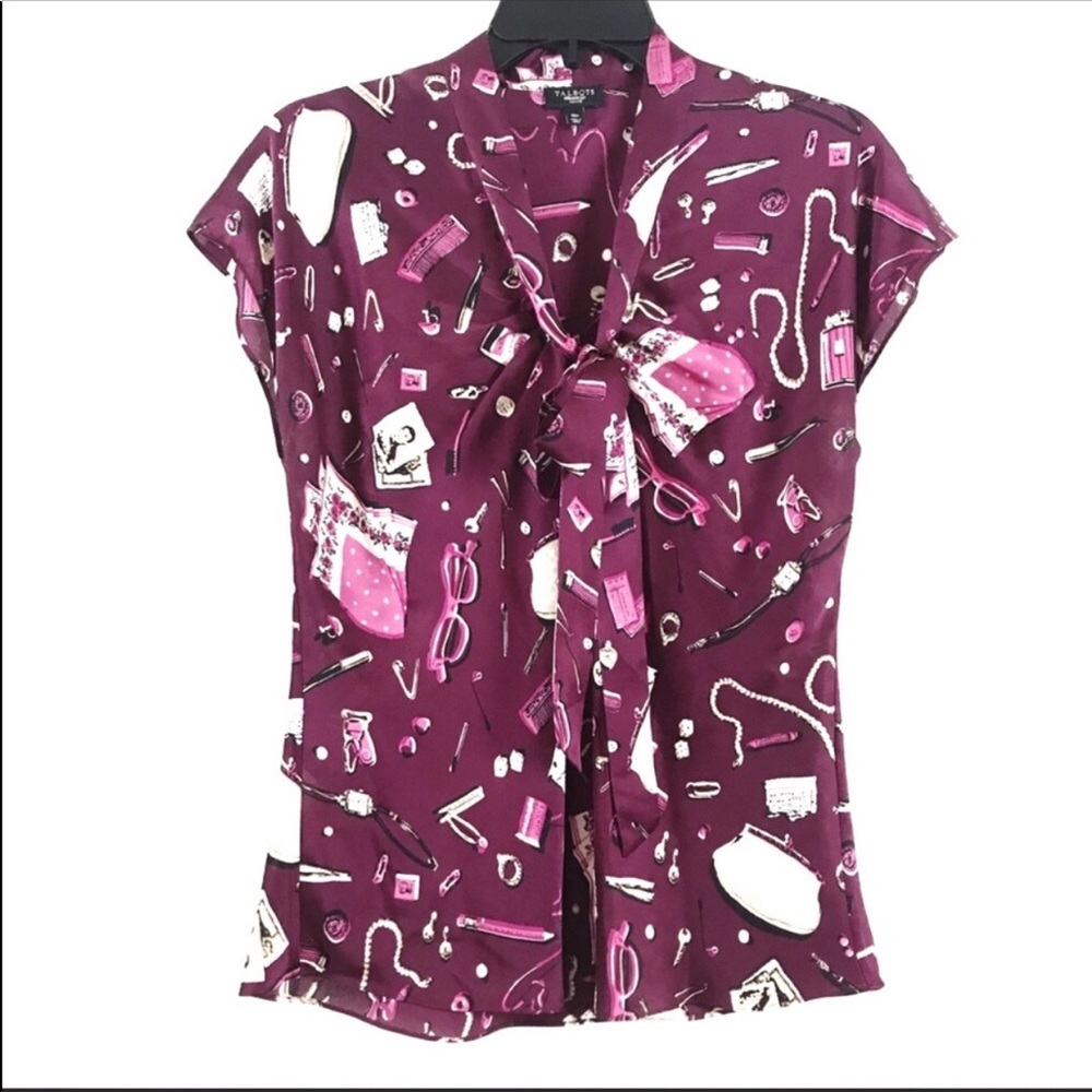 TALBOTS Purple Silk Neck Tie Printed Shirt 10P